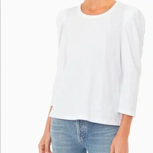 Tuckernuck Pomander Place Vesty 3/4 Cotton Crewneck blouse top puff sleeves
